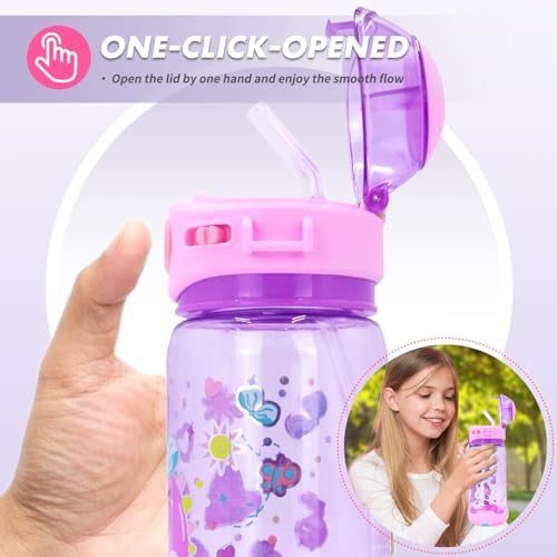 YOYTOO 22oz BPA Free Kids Water Bottle with Straw and Lanyard