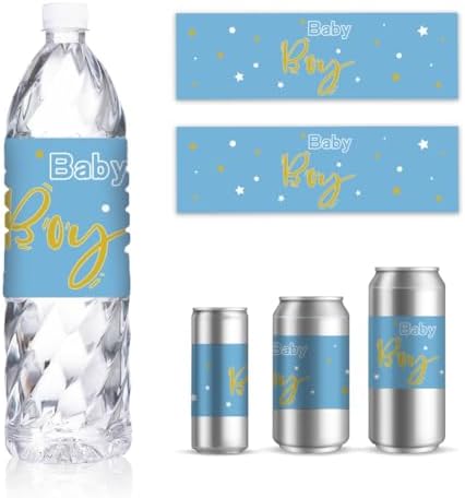 30 Sheets Baby Boy Water Bottle Labels Blue Waterproof Durable