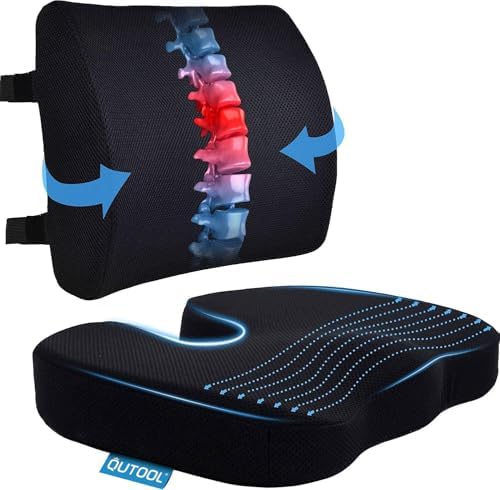 Qutool Memory Foam Seat Cushion with Lumbar Support Pillow