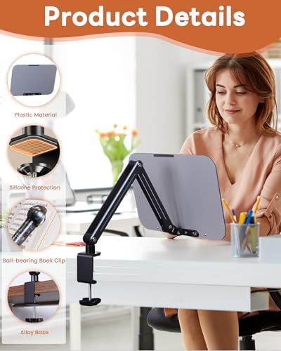 ASIEIT Adjustable Book Stand with Clamp 20 Height 360 Swivel 223 lb Lightweight