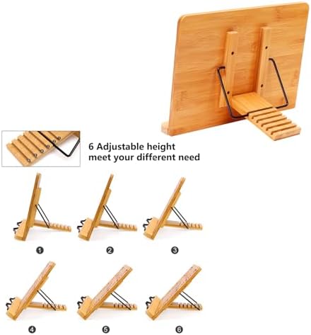 MEGREZ Bamboo Book Stand with Adjustable Height and Page Clips
