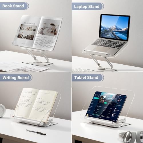 BYMECOST Acrylic Book Stand with 360 Rotating Base and Elastic Page Clips