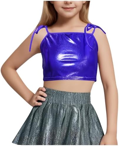 Beessbest Kids Girls Shiny Crop Top Dance Tank Top
