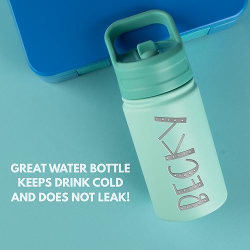 Personalized Kids Water Bottle with Name Icon - 12 oz Teal