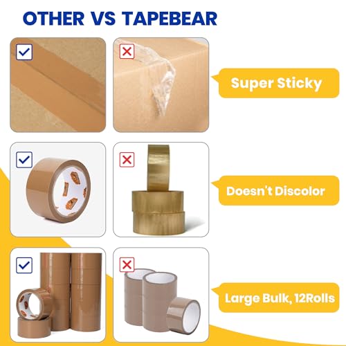 Brown Packing Tape 12 Rolls Heavy Duty Refills
