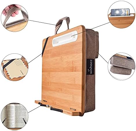 Wishacc Bamboo Book Stand with Page Clips and Tray