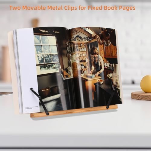 MEGREZ Bamboo Book Stand Foldable with 6 Height Adjustments