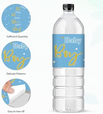30 Sheets Baby Boy Water Bottle Labels Blue Waterproof Durable
