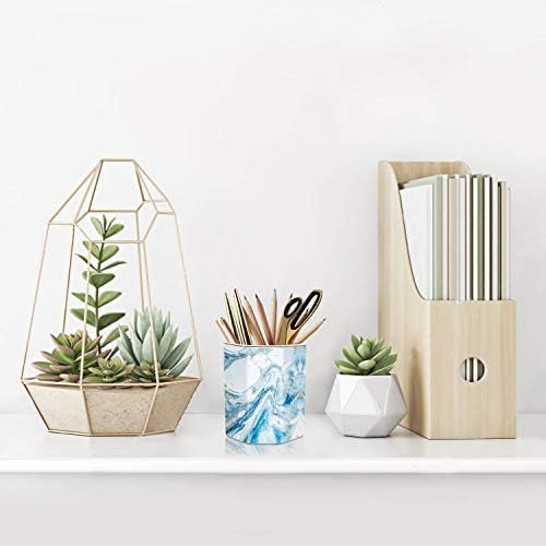 WAVEYU Blue Marble Pencil Holder for Desk