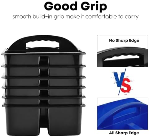 Alink Plastic Classroom Caddy Organizer with Handle 6-Pack 3 Compartments Black