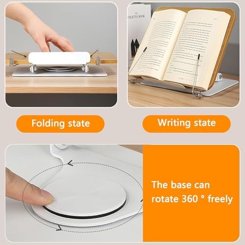 Adjustable Book Stand with 360 Swivel Base and Page Clips