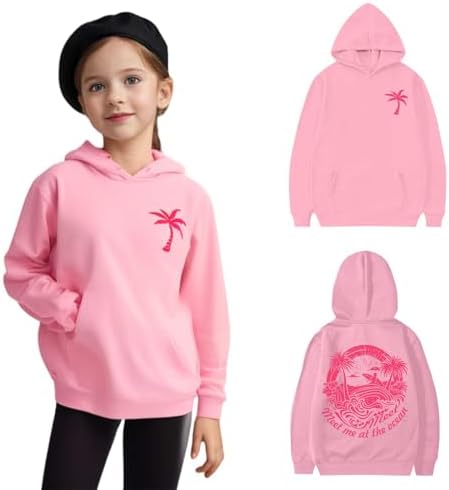 Pink Puff Hoodies for Kids Girls Y2K Preppy Sweatshirt