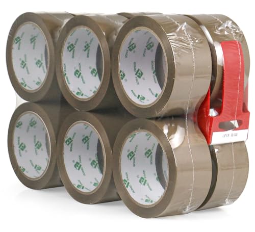 BOMEI PACK Heavy Duty Brown Packing Tape 12 Rolls with Dispenser