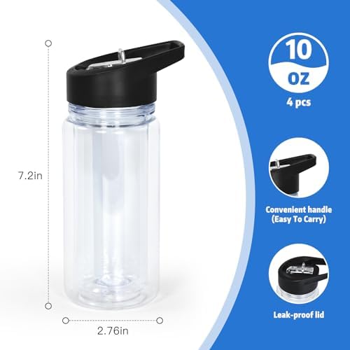 CHLJAR 10oz 4 Pack Clear Snow Globe Tumbler with Handle Lid