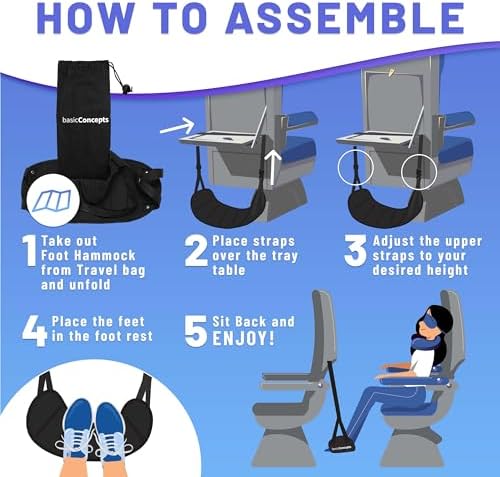 Memory Foam Airplane Foot Hammock - Adjustable Travel Foot Rest