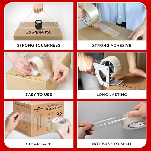 SAYONEYES Heavy Duty Clear Packing Tape Refills - 36 Rolls