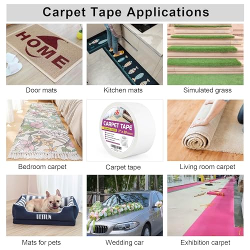 BOMEI PACK Carpet Tape 3 x 30 Yards Residue-Free Double Sided