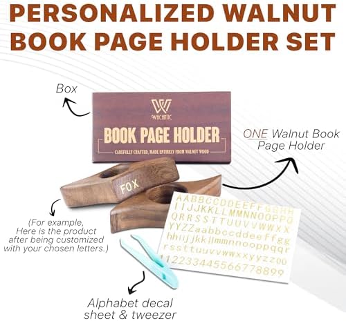 Personalized Walnut Book Page Holder with 3D Metal Letters