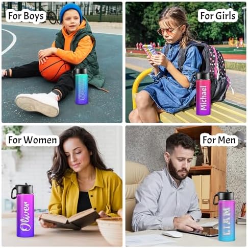 Personalized Insulated Water Bottle for Kids 18oz Stainless Steel with Straw Lid