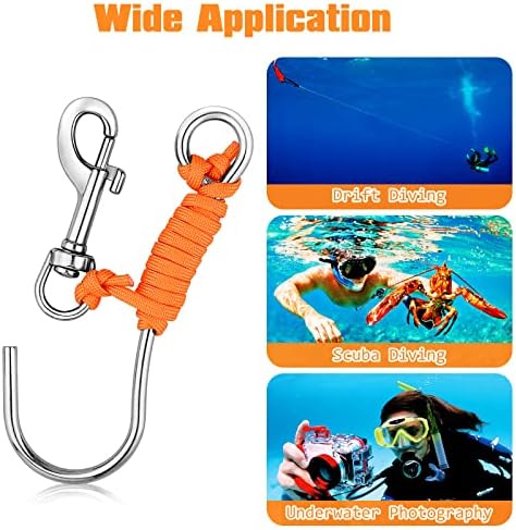 Pluzluce Scuba Reef Hook with 47 Line and Stainless Steel Swivel Clip