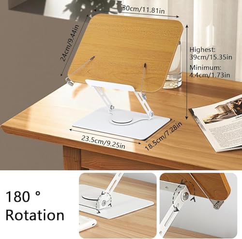 Adjustable Book Stand with 360 Swivel Base and Page Clips