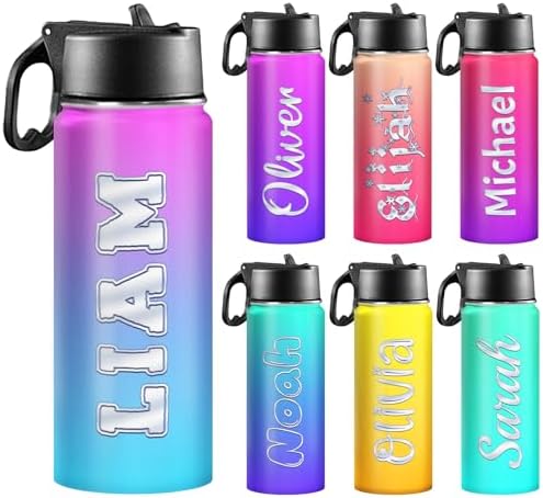 Personalized Insulated Water Bottle for Kids 18oz Stainless Steel with Straw Lid