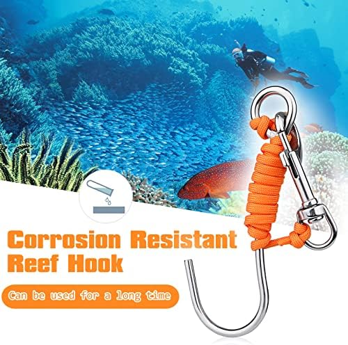 Pluzluce Scuba Reef Hook with 47 Line and Stainless Steel Swivel Clip