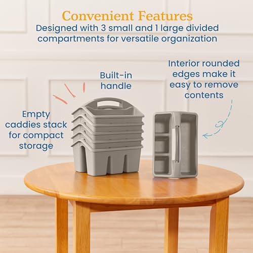ECR4Kids 4-Compartment Storage Caddy Set Grey 6-Pack