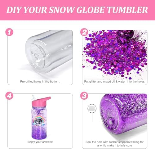 CHLJAR 10oz 4 Pack Clear Snow Globe Tumbler with Handle Lid