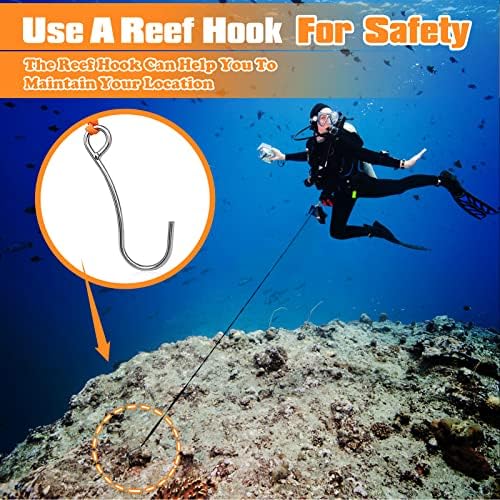 Pluzluce Scuba Reef Hook with 47 Line and Stainless Steel Swivel Clip