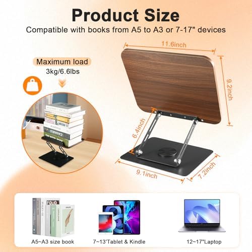 2 Pack Adjustable Book Stand with 360 Rotating Base