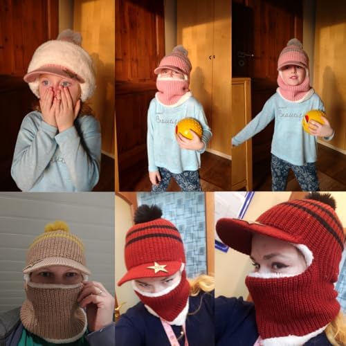 ECYC Winter Kids Balaclava - Warm Knit Hat with Hooded Scarf