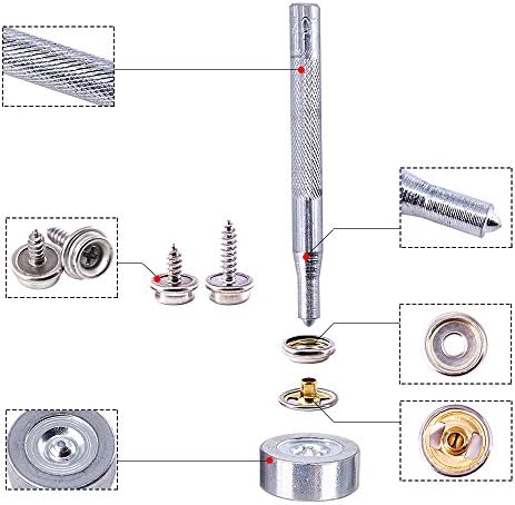 Swpeet 120Pcs Silver Fastener Screw Snaps Kit with Tool