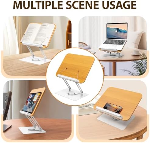 SJEhome Foldable Book Stand - 360 Rotate Wooden Reading Holder