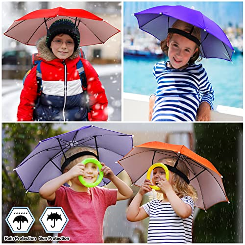 6 Pack Rainbow Umbrella Hats for Kids - Waterproof Elastic Folding