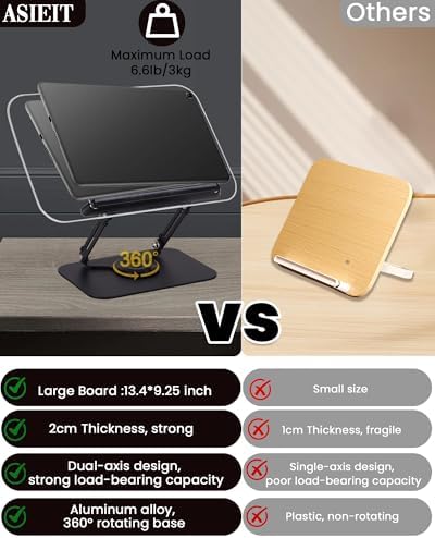 ASIEIT Book Stand 360 Swivel Height Adjustable Foldable Portable