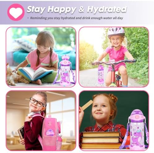 YOYTOO 22oz BPA Free Kids Water Bottle with Straw and Lanyard