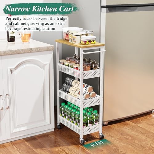 OKZEST 4-Tier Slim Storage Cart for Small Spaces
