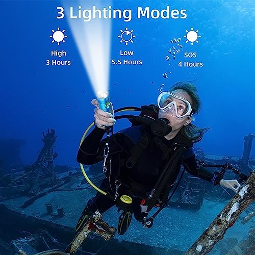 WINDFIRE Diving Flashlight with 3 Modes and IPX8 Waterproof