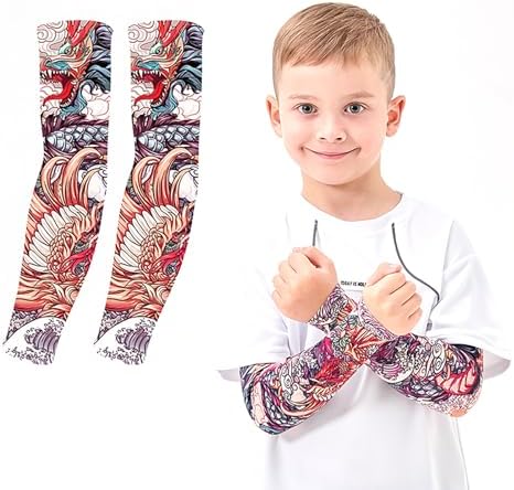 UV Protection Arm Sleeves for Kids UPF 50 Cooling Tattoo Design