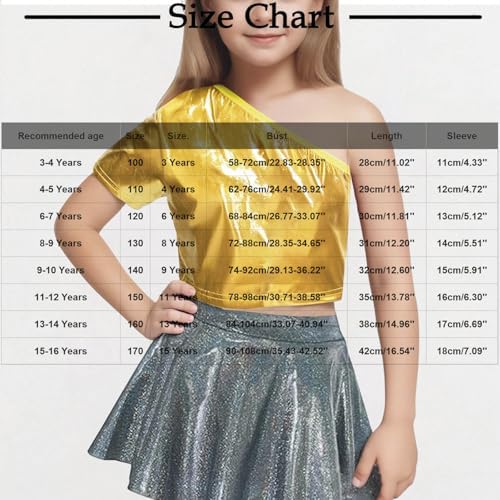 Kids Girls Sparkly Metallic Shiny One Shoulder Crop Top 1