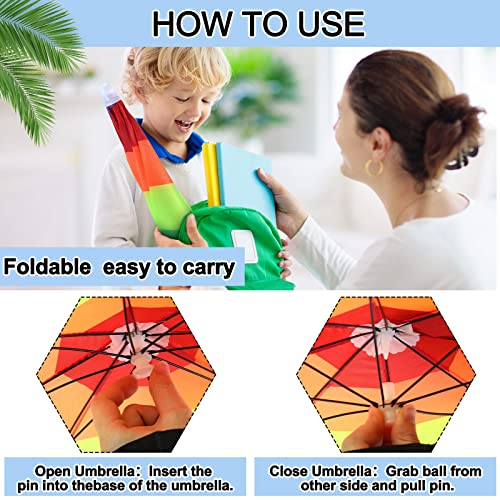 6 Pack Rainbow Umbrella Hats for Kids - Waterproof Elastic Folding