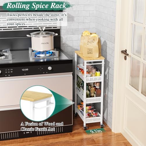 OKZEST 4-Tier Slim Storage Cart for Small Spaces