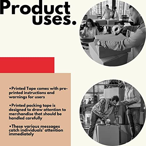 Fragile Packaging Tape Rolls Preprinted 3 Inch x 110 Yards Pack of 6