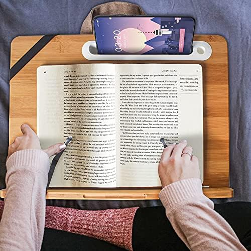 Wishacc Bamboo Book Stand with Page Clips and Tray