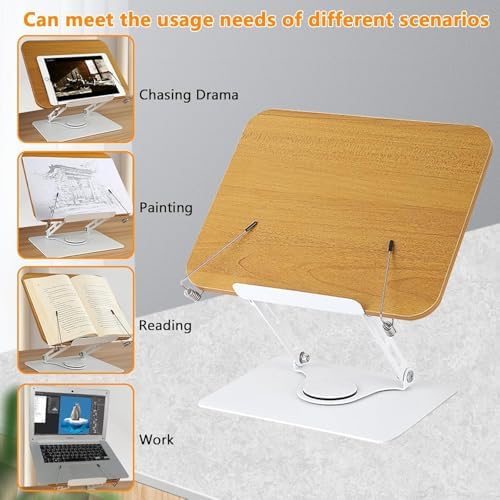 Adjustable Book Stand with 360 Swivel Base and Page Clips