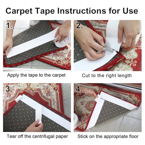 BOMEI PACK Carpet Tape 3 x 30 Yards Residue-Free Double Sided