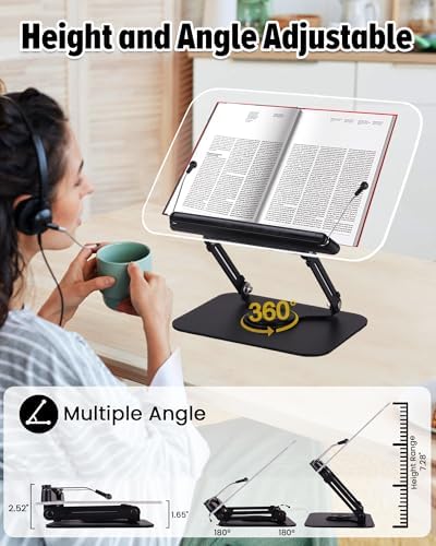 ASIEIT Book Stand 360 Swivel Height Adjustable Foldable Portable