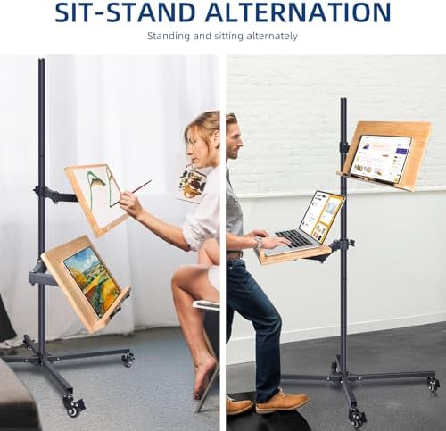 Adjustable Rolling Book Stand with Laptop Holder and 4 Wheels