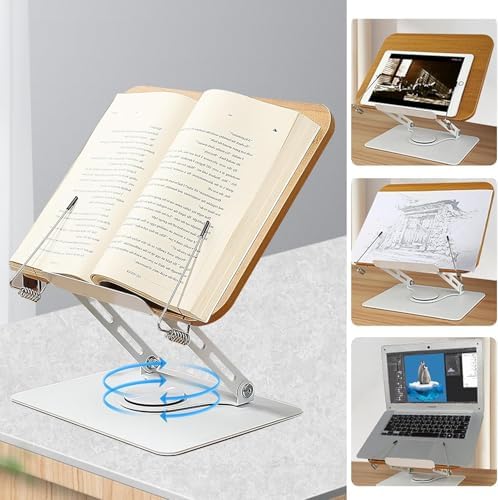 Adjustable Book Stand with 360 Swivel Base and Page Clips